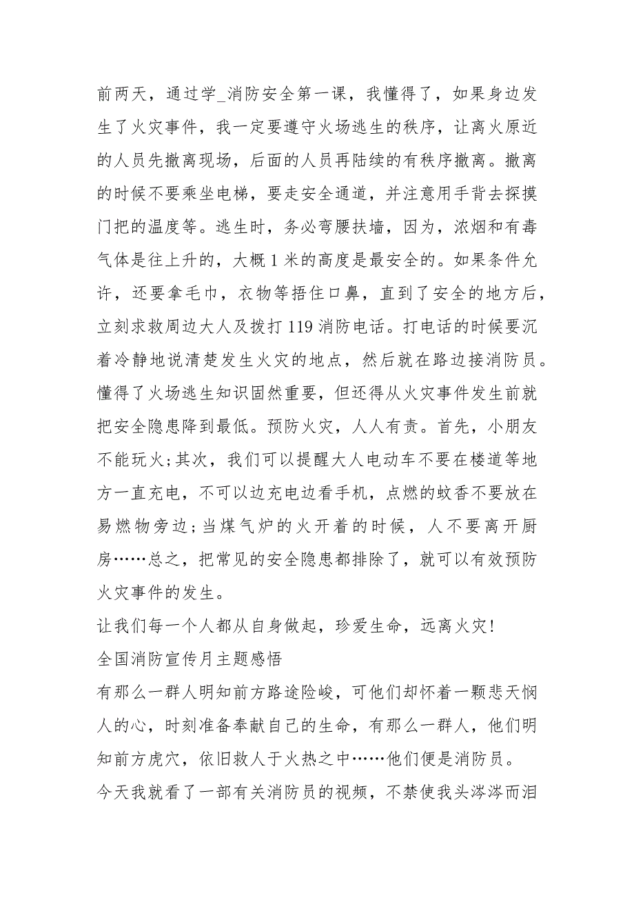 全国消防宣传月主题活动心得感悟作文2021【2021】.docx_第3页