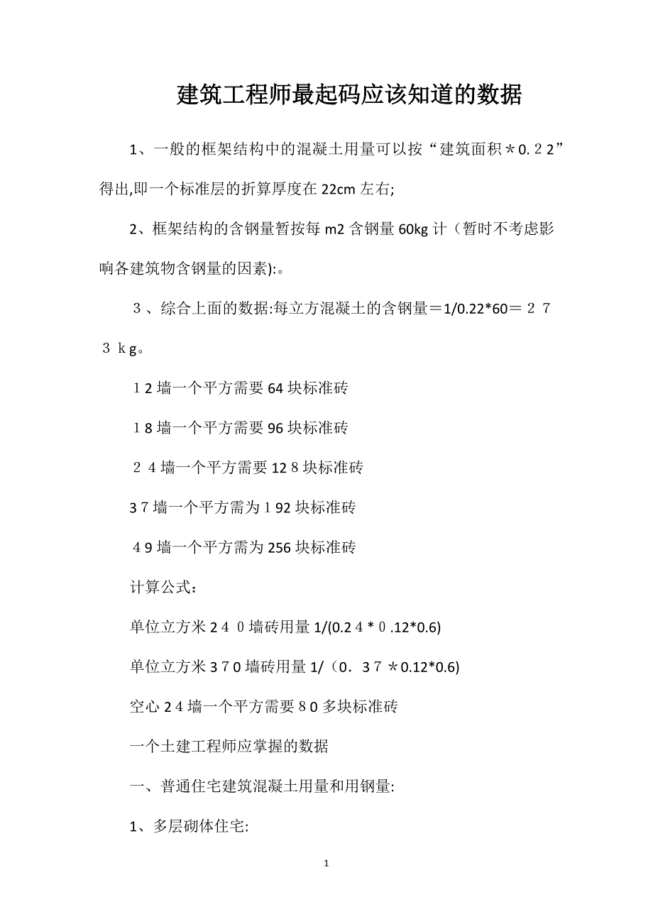 建筑工程师最起码应该知道的数据_第1页