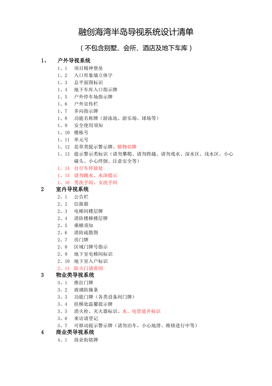 融创海湾半岛导视系统设计清单(修改版)_第1页