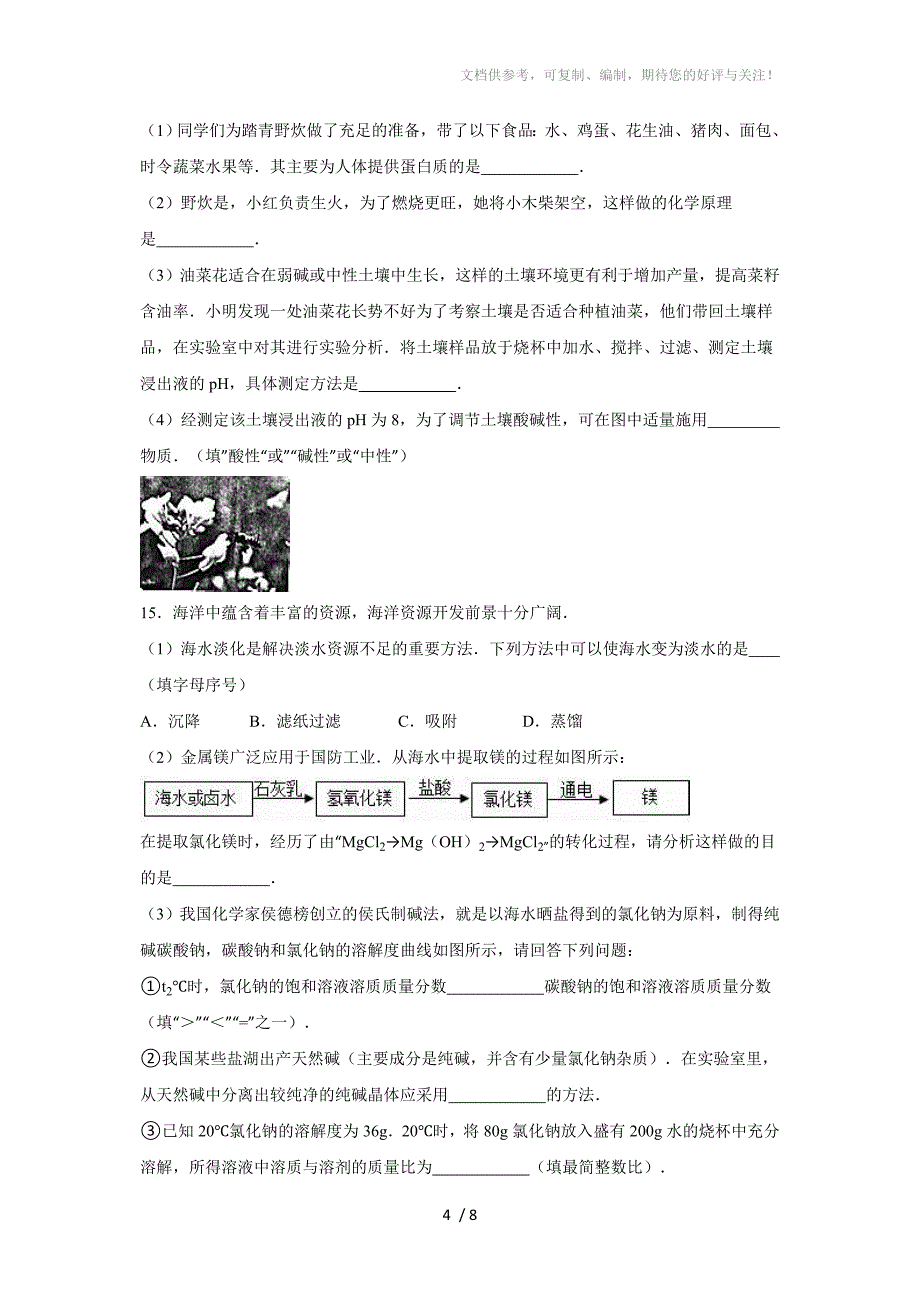 山东省济南市外国语学校2016届中考化学一模试卷(解析版)_第4页