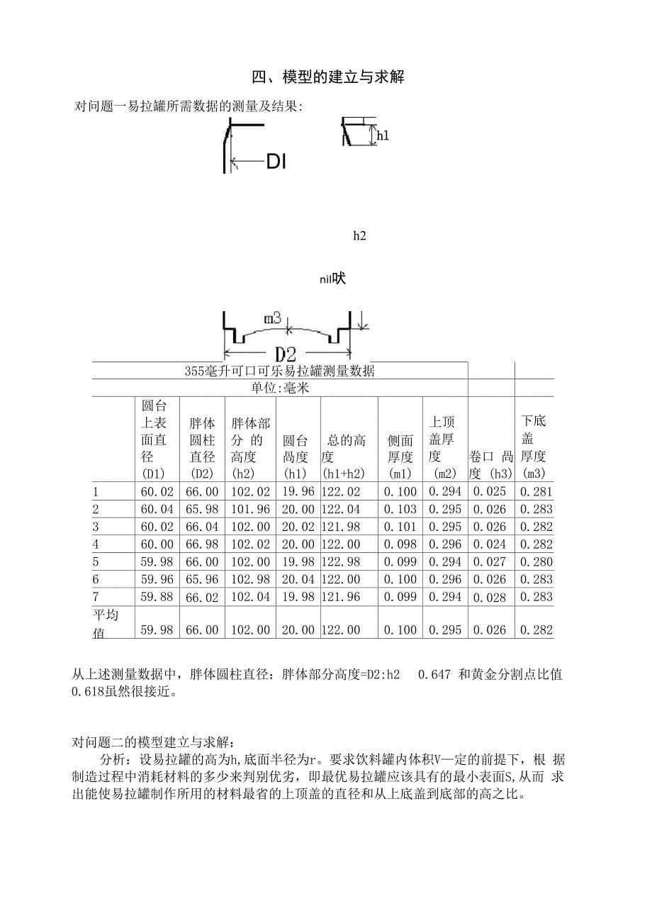 易拉罐形状和尺寸的最优设计_第5页