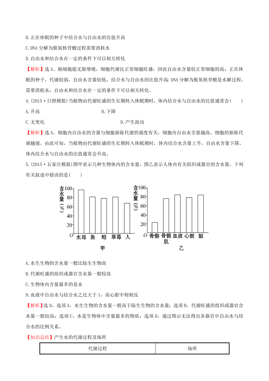 2016届高三生物第一轮复习第2章第15节细胞中的元素和化合物细胞中的无机物练习新人教版必修1_第2页