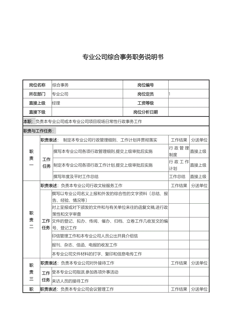 电力公司综合事务岗位说明书_第1页