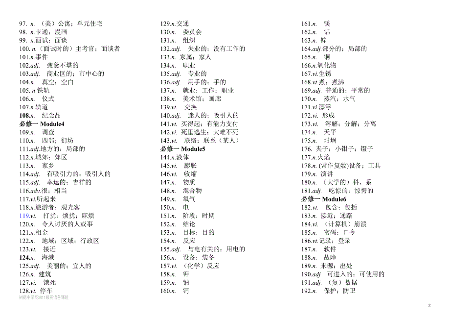 外研社高中英语必修15单词汉语表_第2页