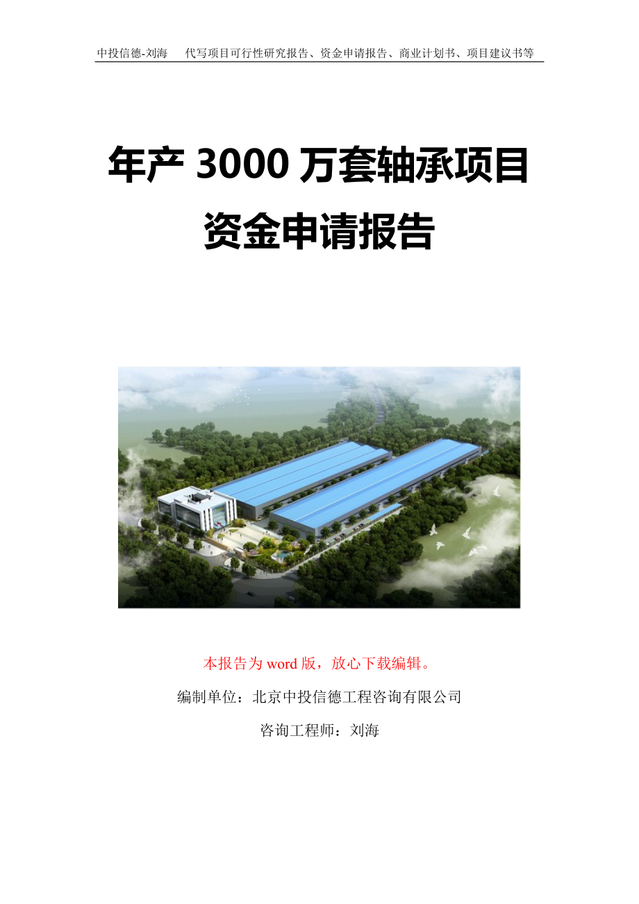 年产3000万套轴承项目资金申请报告写作模板定制_第1页