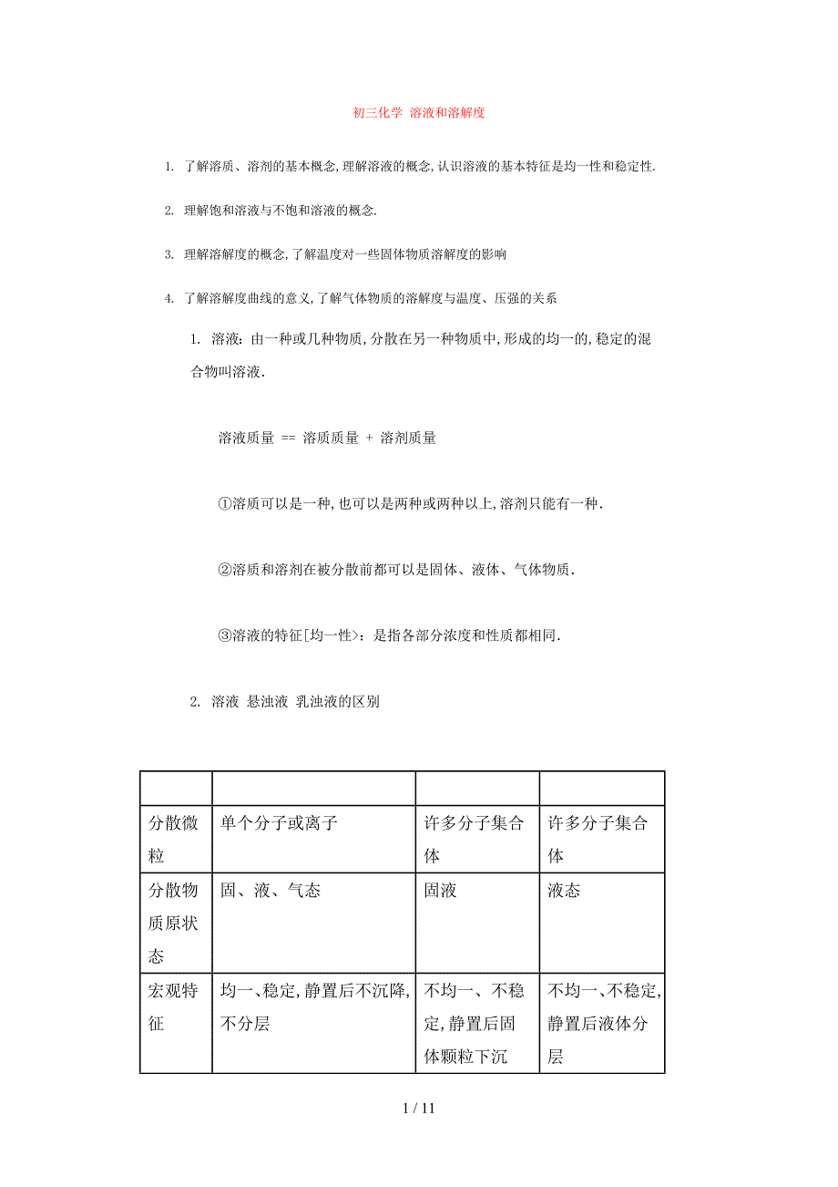 初三化学-溶液和溶解度_第1页