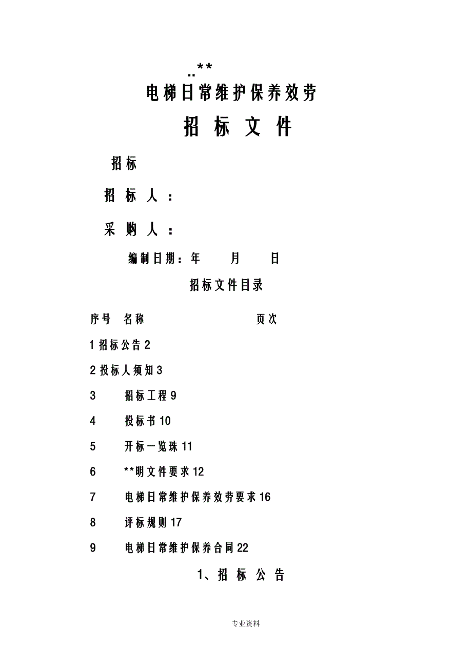 电梯维保招投标文件_第1页