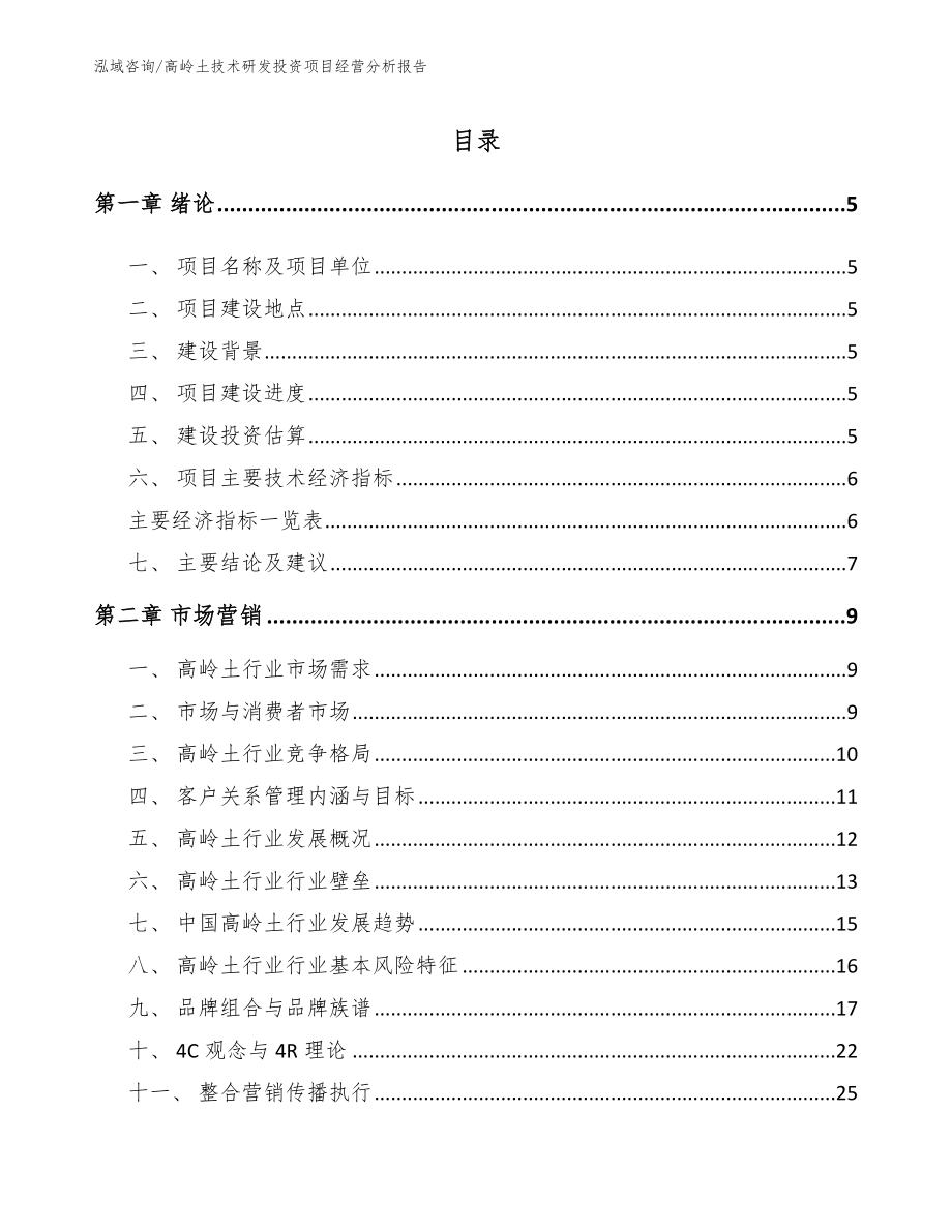 高岭土技术研发投资项目经营分析报告模板范文_第1页