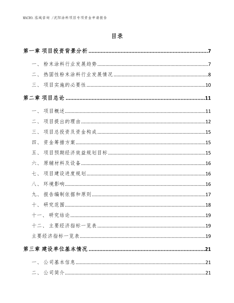 沈阳涂料项目专项资金申请报告模板参考_第1页