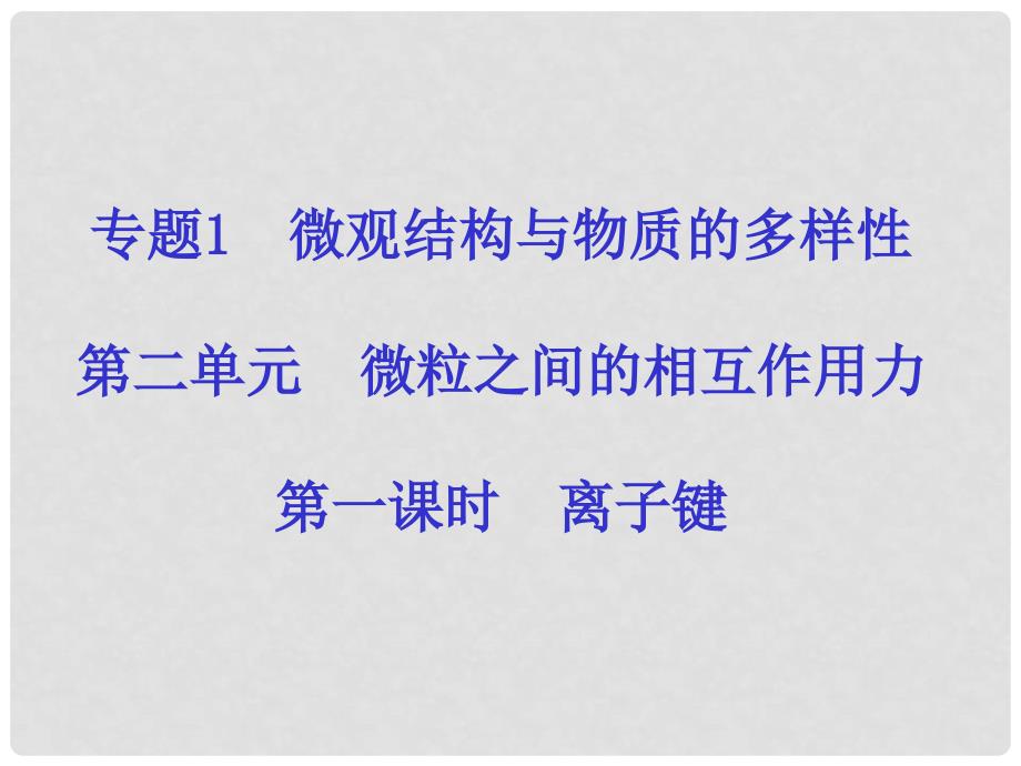 吉林省长市第五中学高中化学《专题一 第二单元 微粒之间的相互作用 课时1 离子键》课件 苏教版必修2_第1页