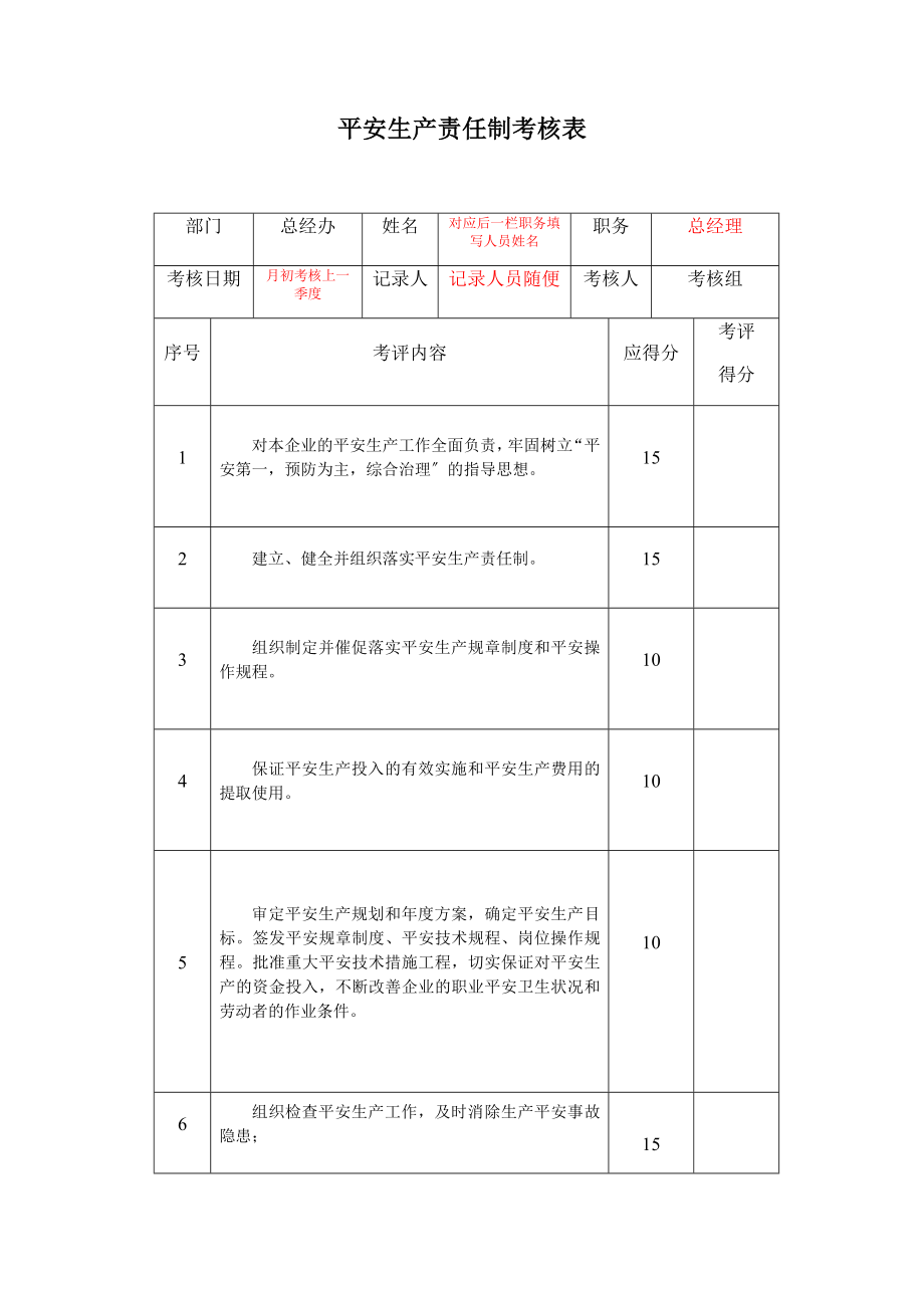 安全生产标准化记录表_第1页