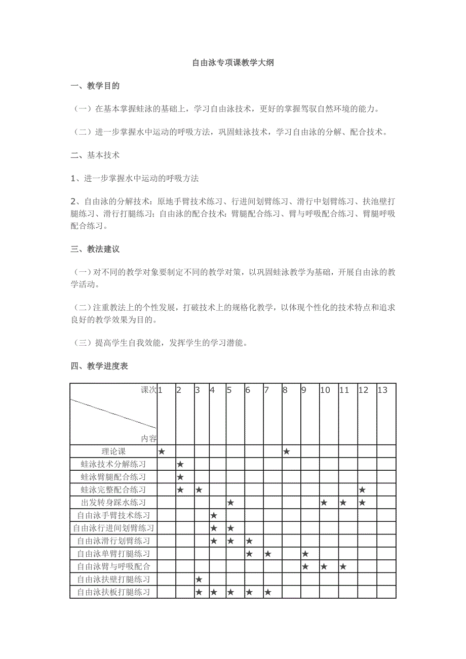 自由泳专项课教学大纲.doc_第1页