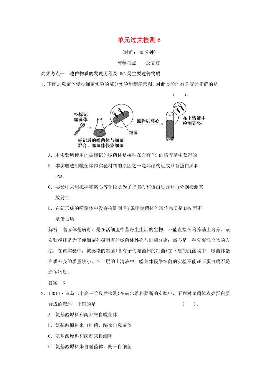 （山东专用）2015年高考生物 单元综合过关检测6 新人教版必修_第1页