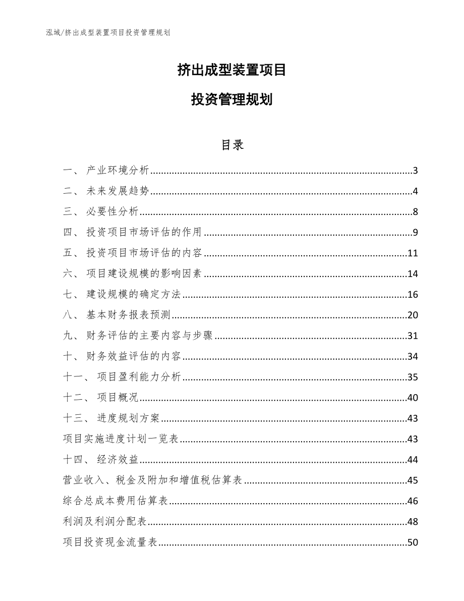 挤出成型装置项目投资管理评估（参考） (1)_第1页