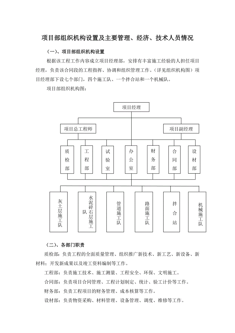 项目部组织机构设置及主要管理_第1页