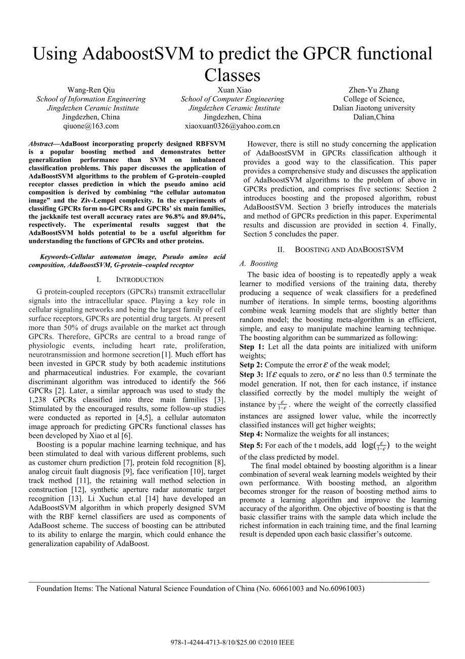 外文翻译--Using AdaboostSVM to predict the GPCR functional Classes_第1页