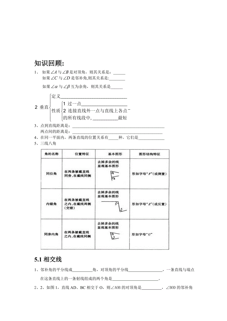 最新人教版七年级下数学周末提高班辅导学案相交线_第1页