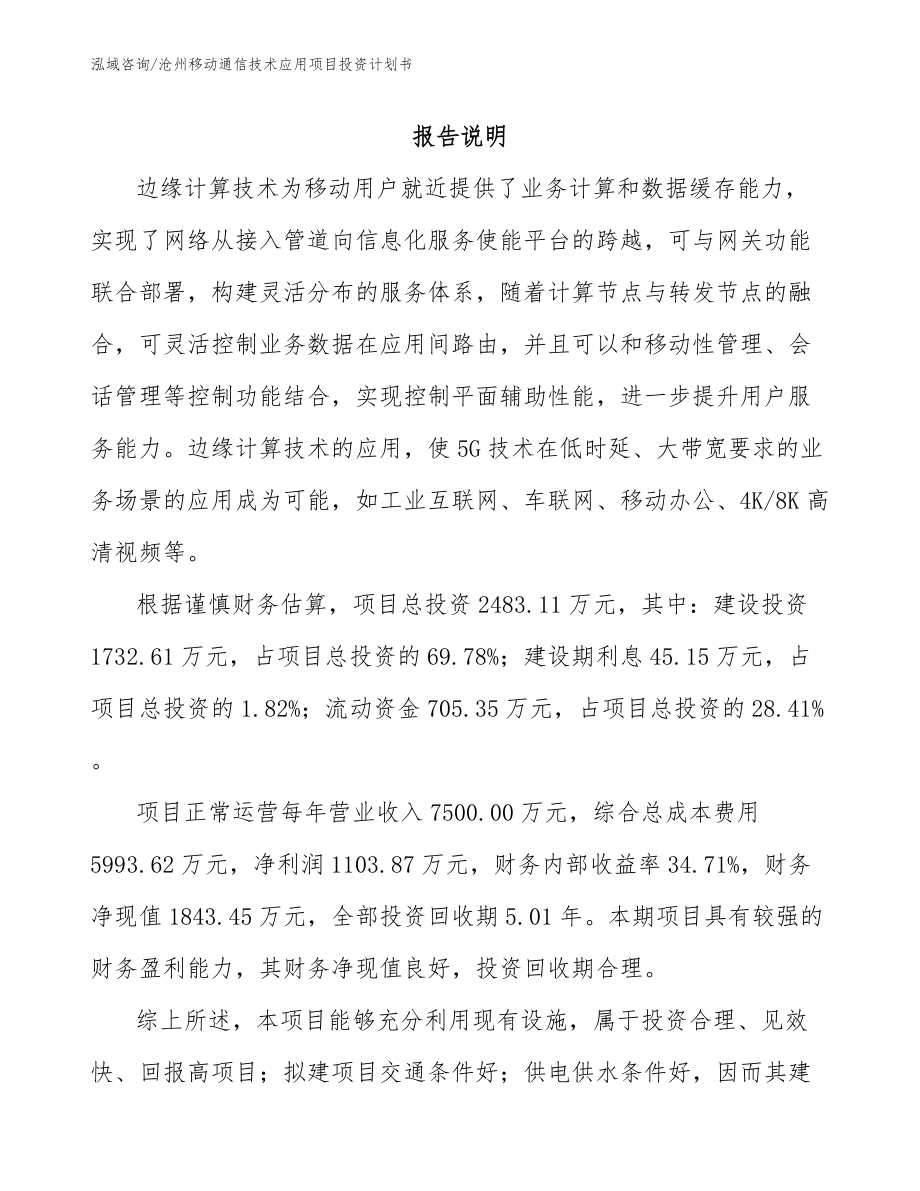 沧州移动通信技术应用项目投资计划书模板参考_第2页