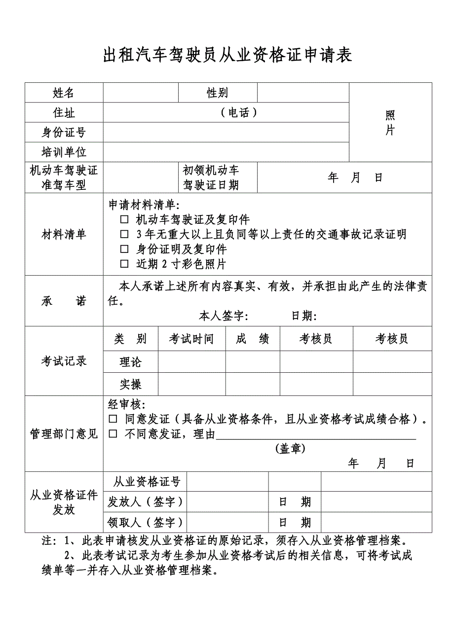 出租汽车驾驶员从业资格证申请表_第1页