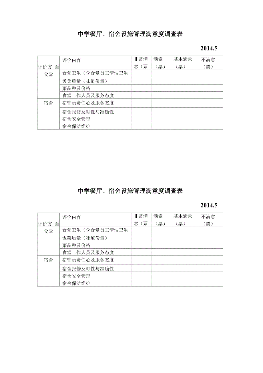 中学食堂宿舍设施管理满意度调查表_第1页