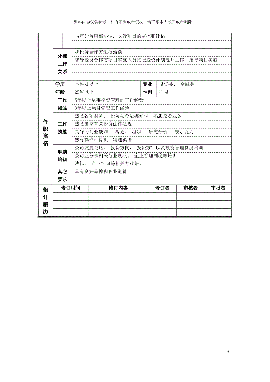 资产管理部投资管理主管岗位说明书模板.doc_第3页