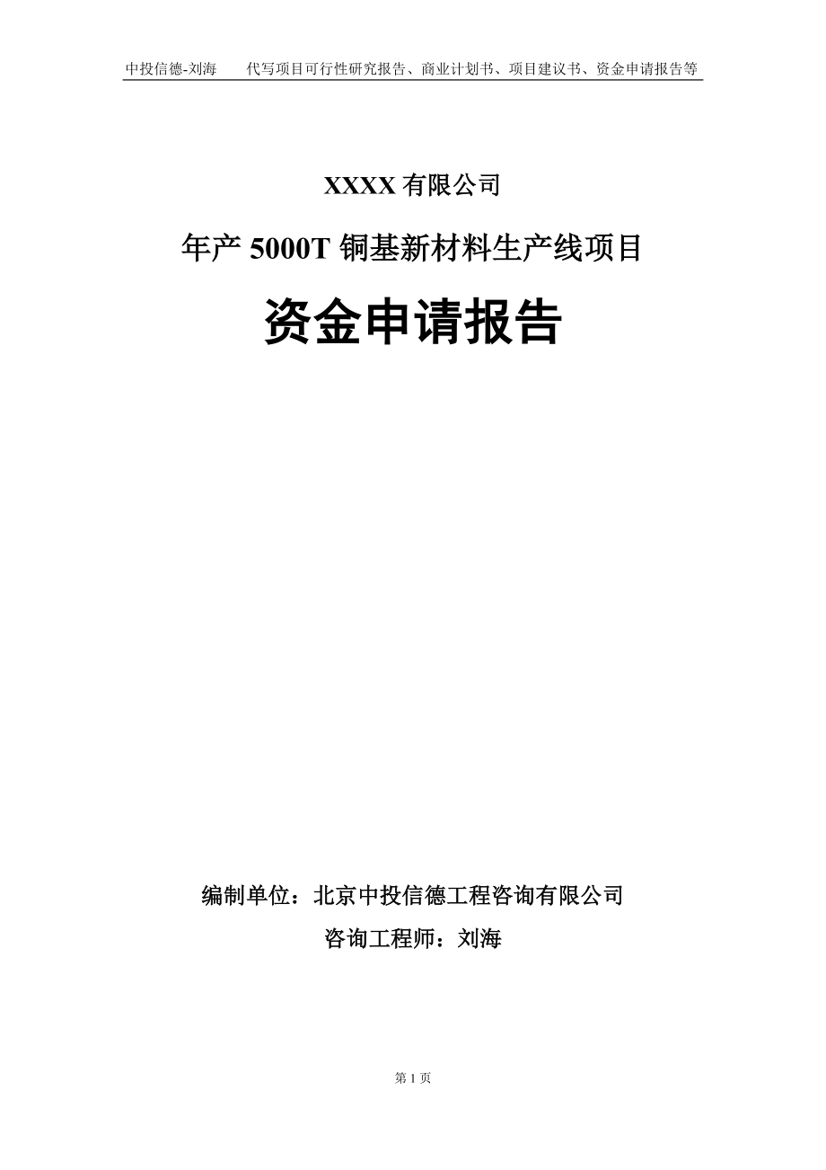 年产5000T铜基新材料生产线项目资金申请报告写作模板_第1页