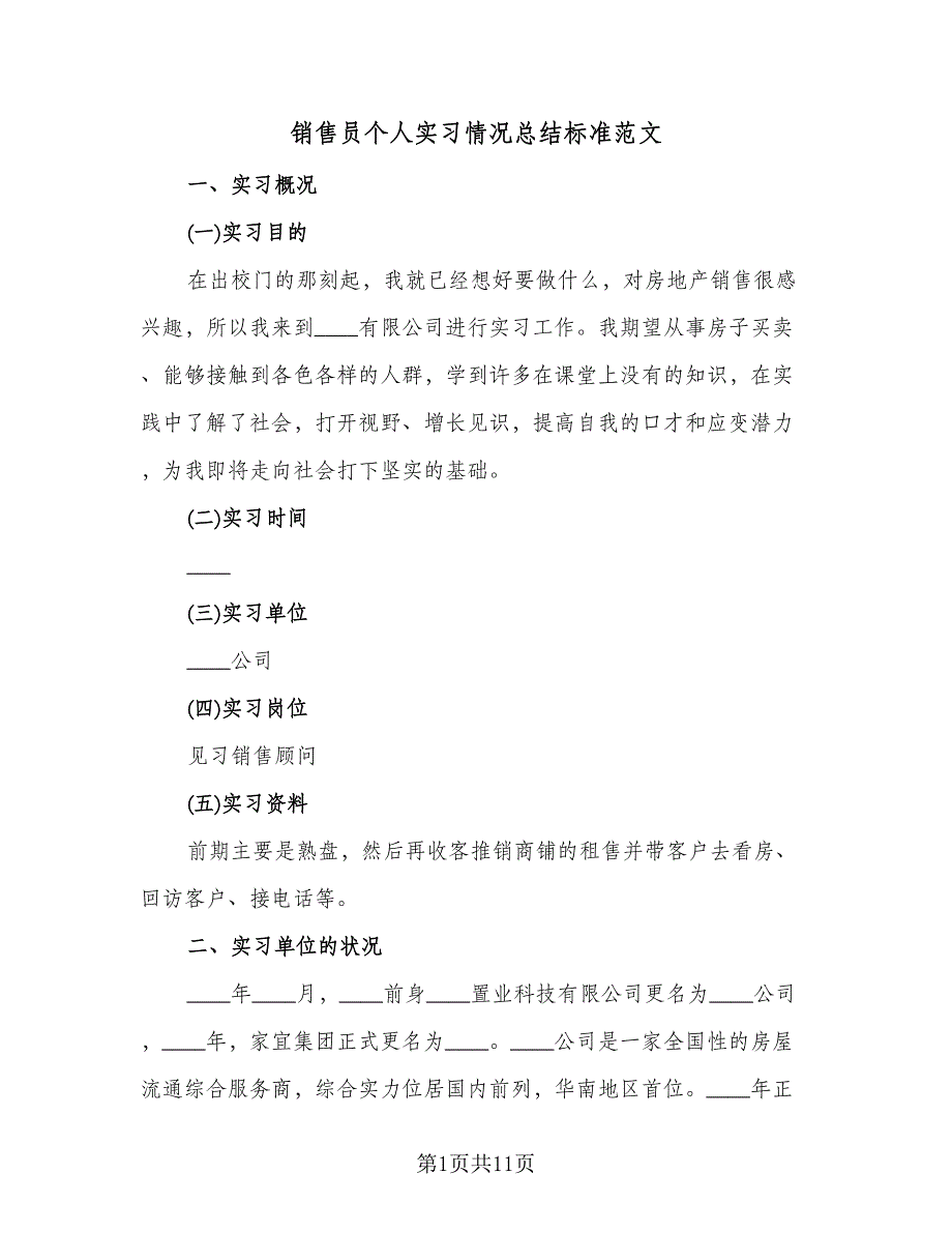 销售员个人实习情况总结标准范文（3篇）.doc_第1页