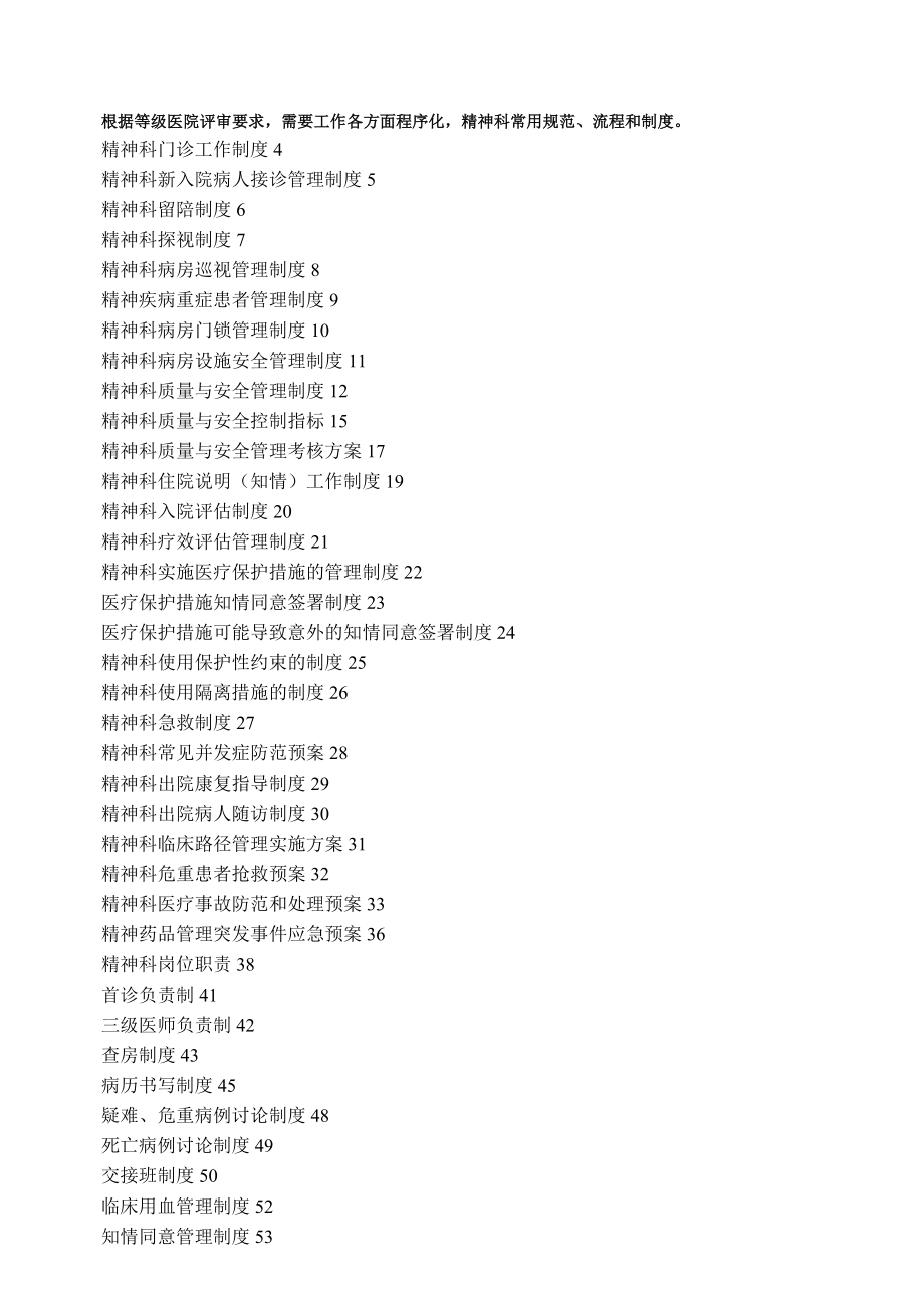 等级评审～精神心理科常用制度流程与规范好东西_第1页