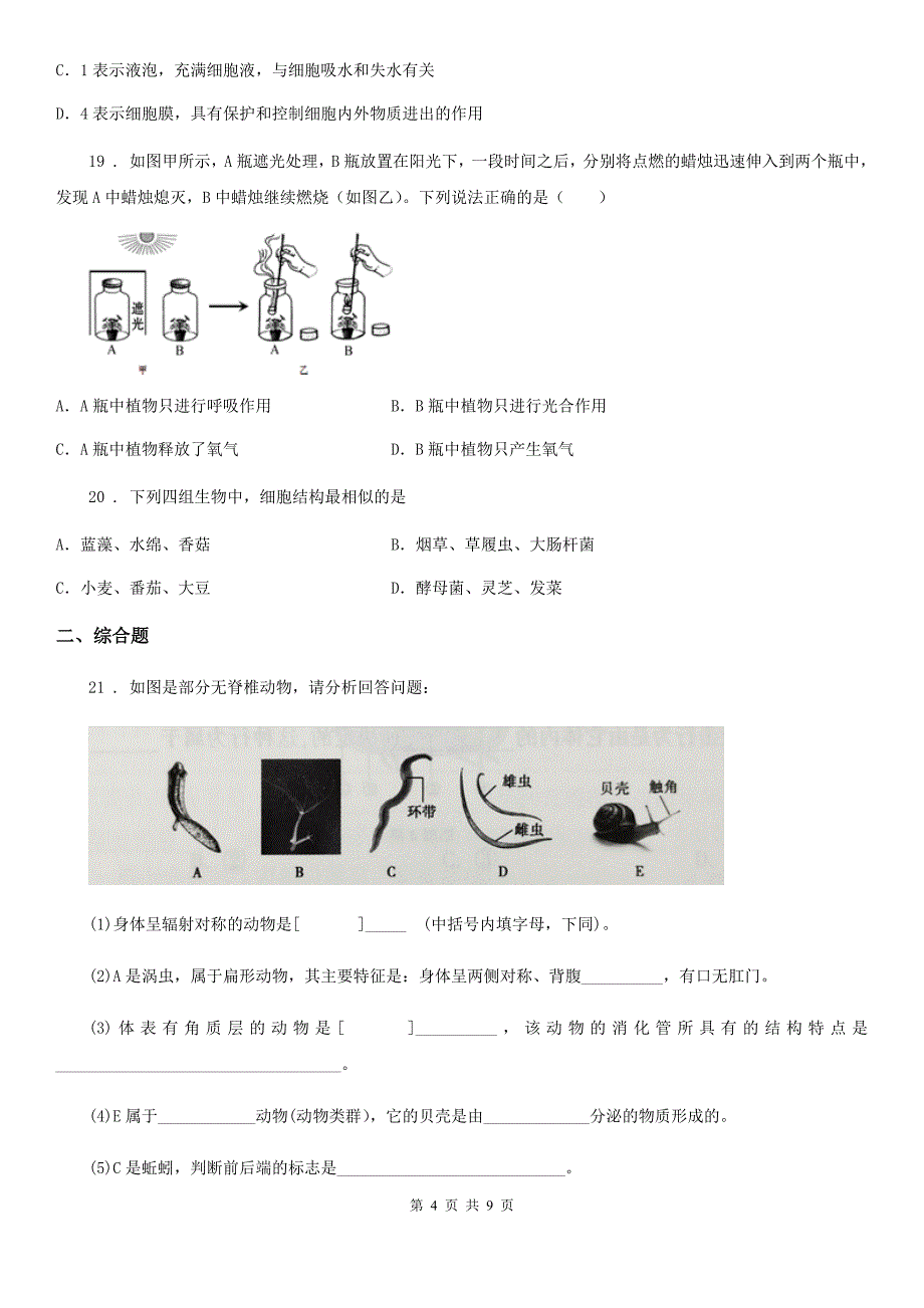 人教版（新课程标准）2019-2020学年七年级上学期期末生物试题A卷新版_第4页