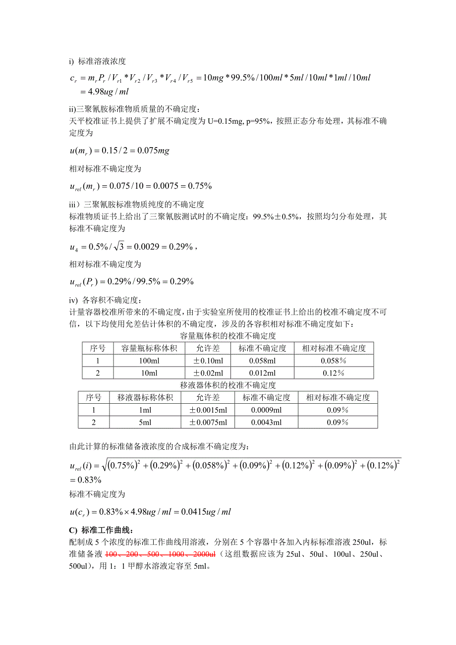 奶粉中三聚氰胺含量测量结果不确定度分析报告_第2页