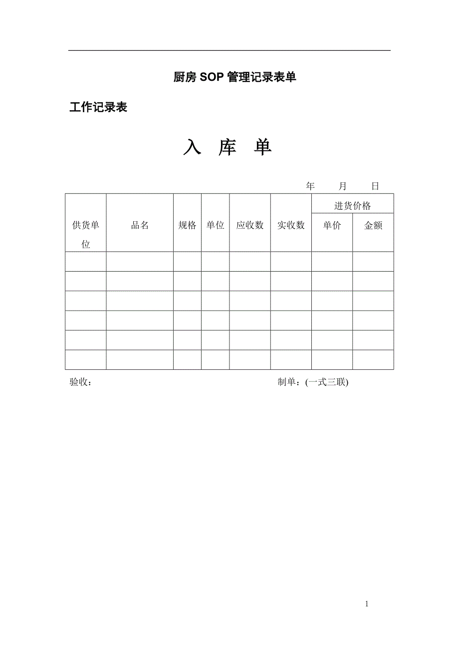 厨房SOP管理记录表单_第1页