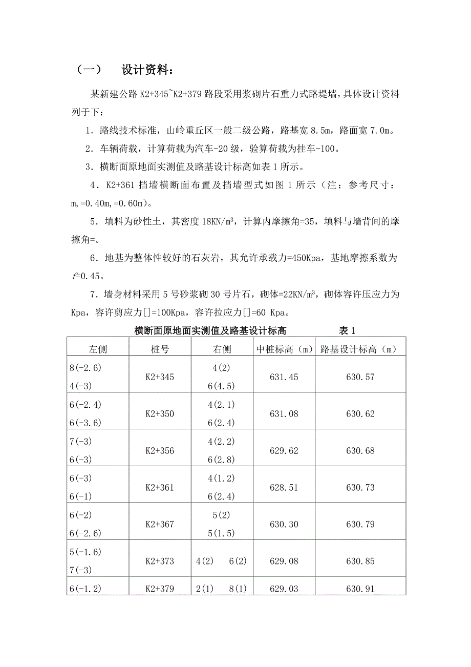 建公路浆砌片石重力式路堤墙挡土墙设计说明书_第1页