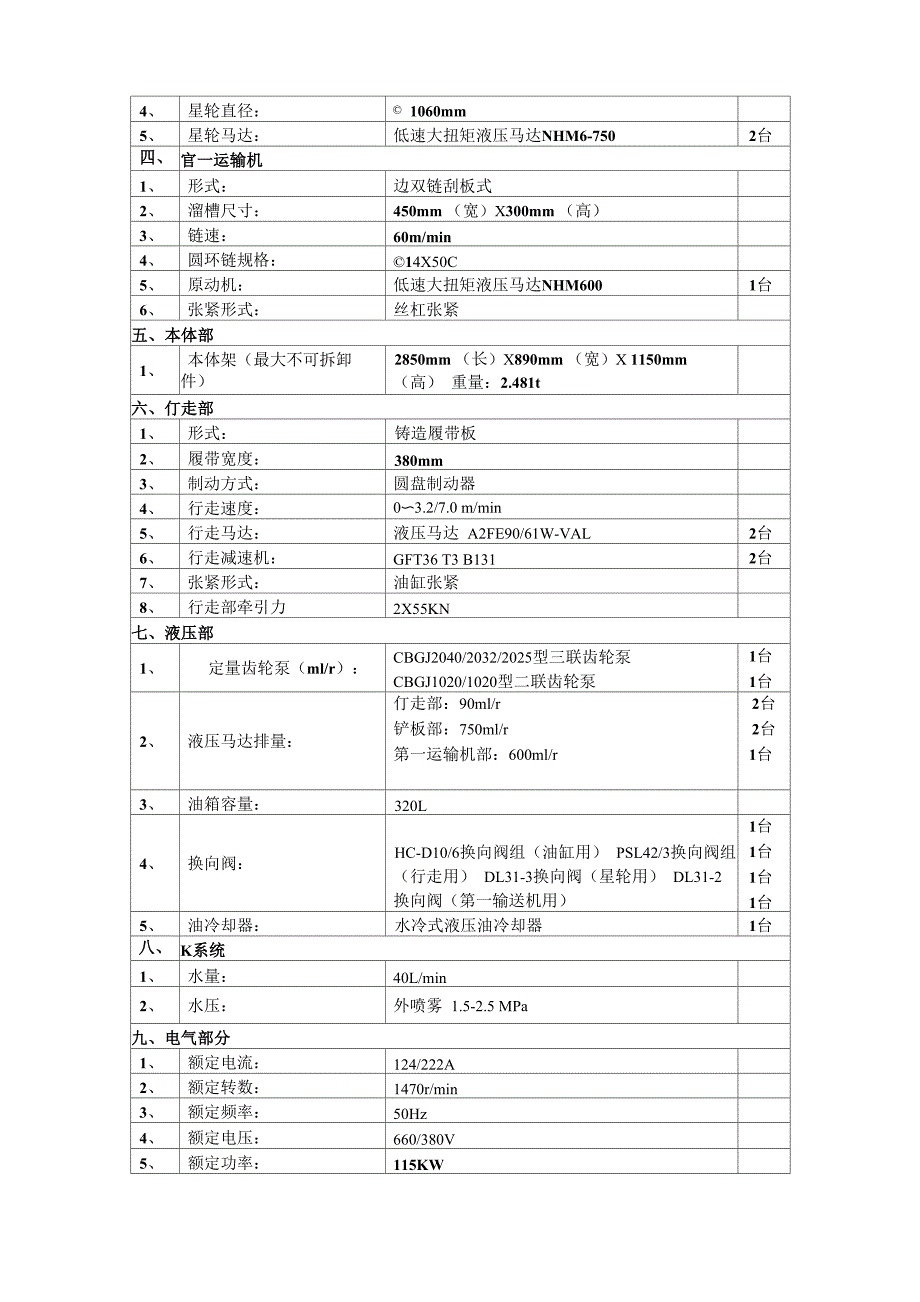 7303(55型)综掘机参数技术参数_第2页