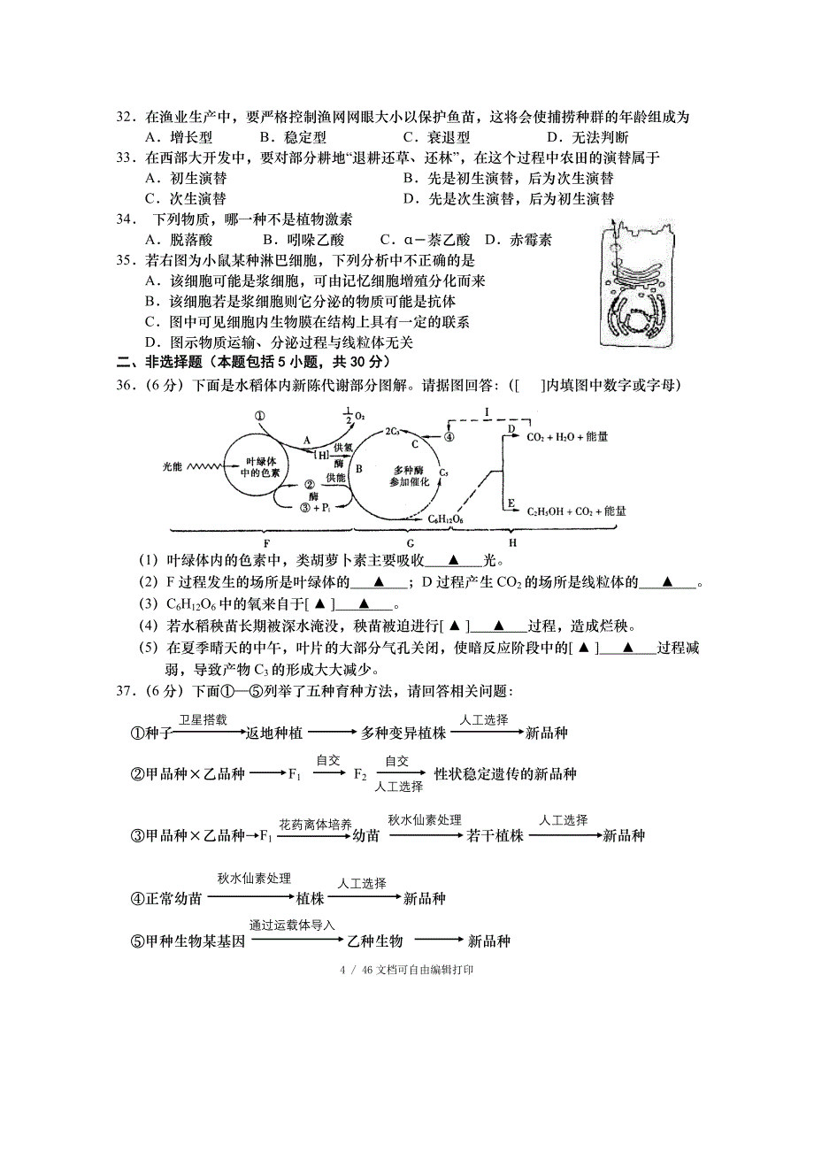 人教版高中生物模拟试题及答案汇编6套_第4页