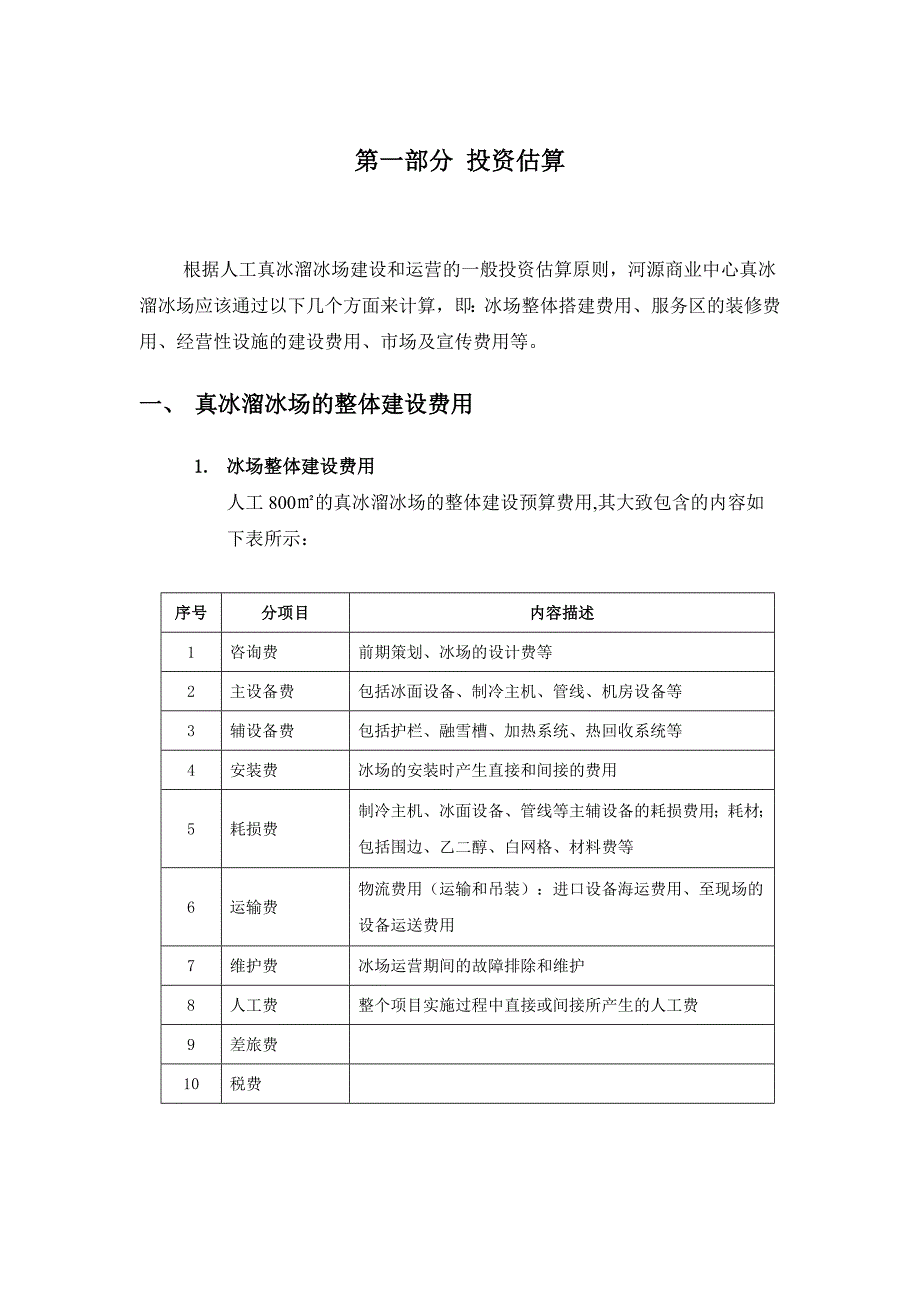 投资测算-溜冰场-冰场投资估算及运营费用和收益.doc_第1页