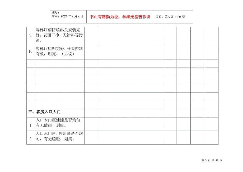 曲周大酒店客房检查表_第5页