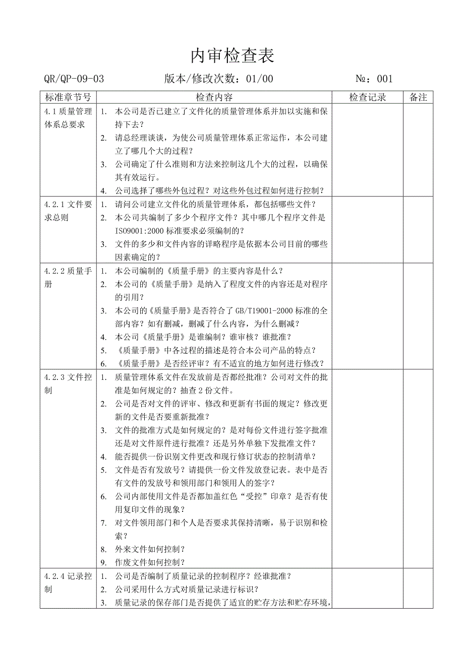 精品资料（2021-2022年收藏）内审检查表(1)_第1页