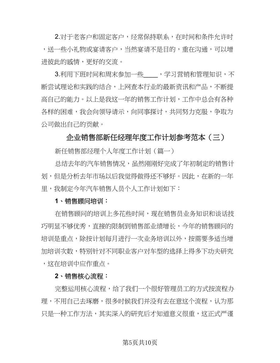 企业销售部新任经理年度工作计划参考范本（三篇）.doc_第5页