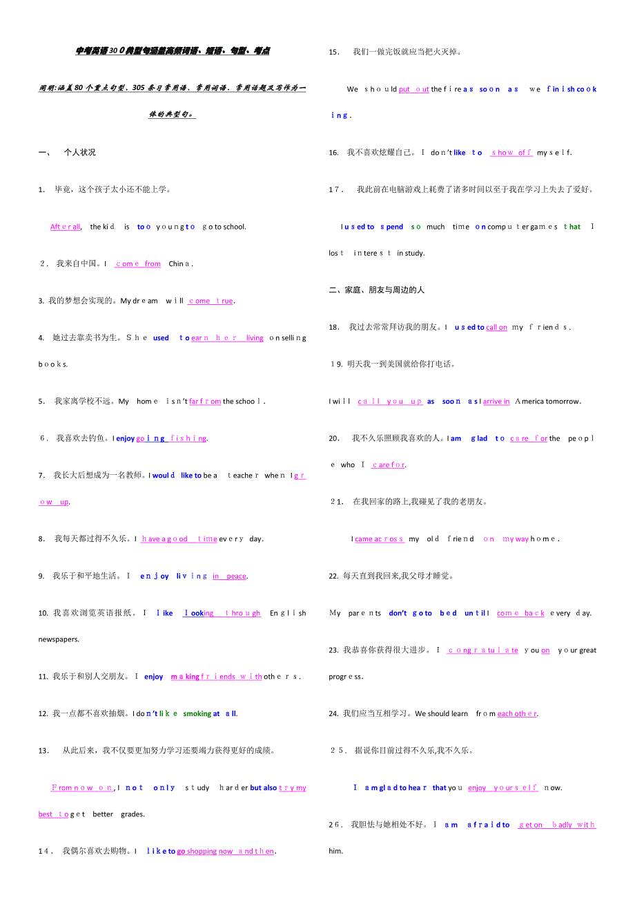 初中英语重点句子_第1页