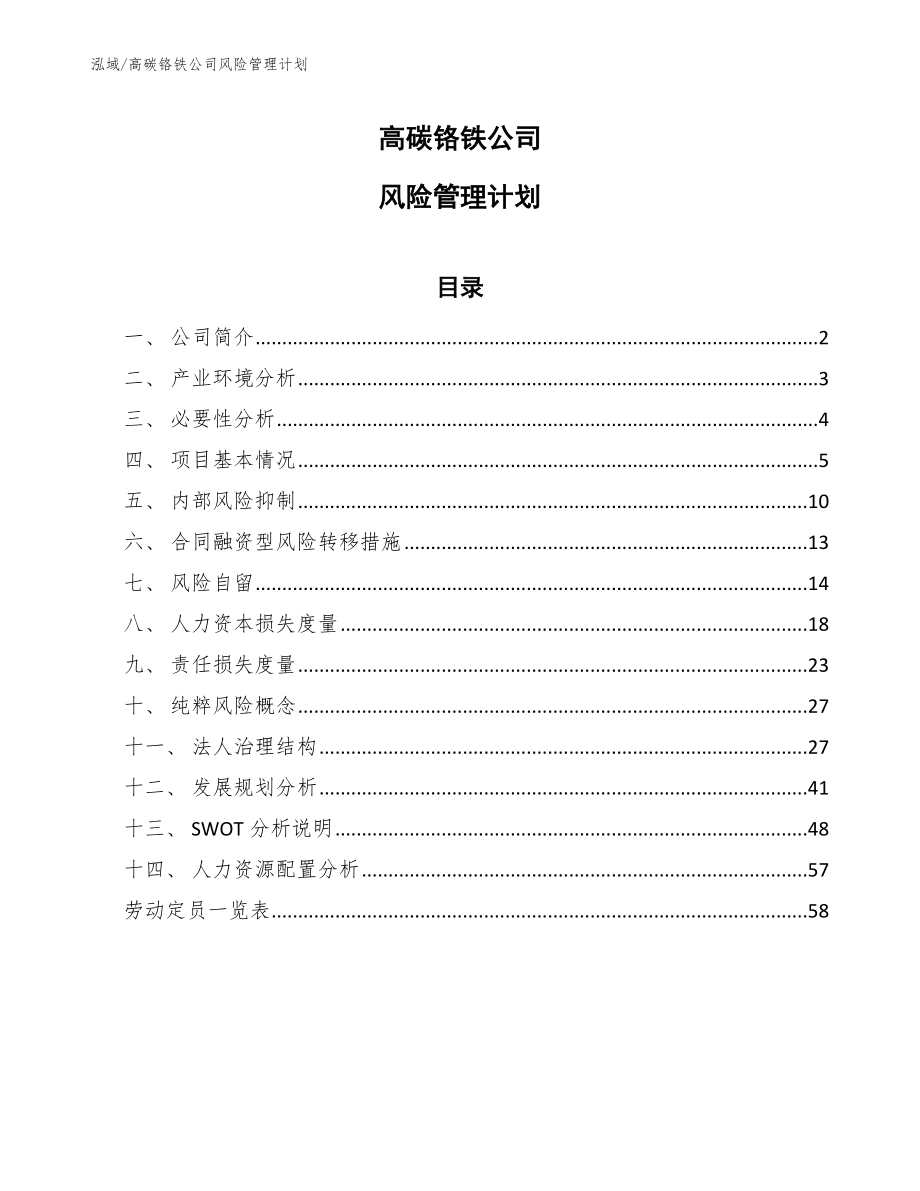 高碳铬铁公司风险管理计划_第1页