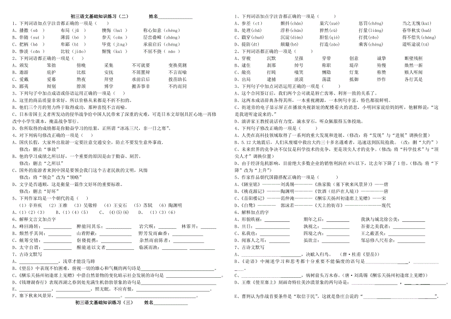 初三语文基础知识_第1页