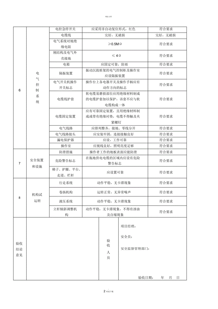 打桩机安全技术要求和验收表_第2页