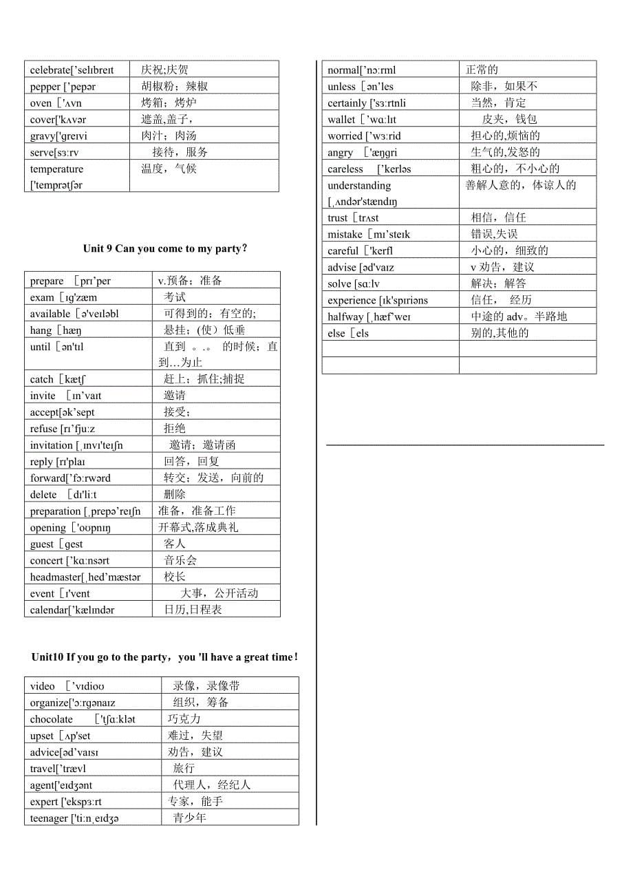 2014人教版八年级上册英语单词表(中英文和中文版).doc_第5页