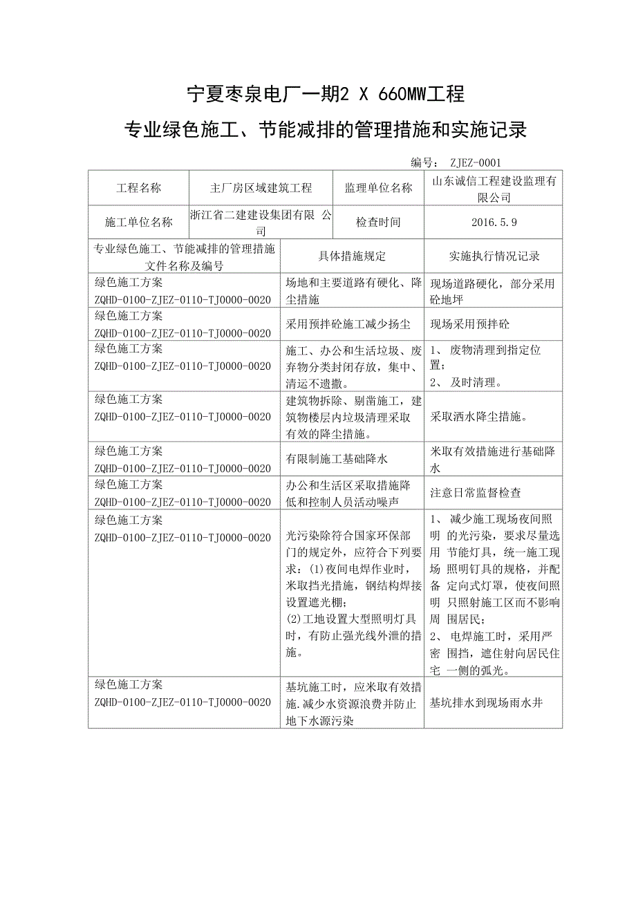 专业绿色施工节能减排的管理措施和实施记录_第1页