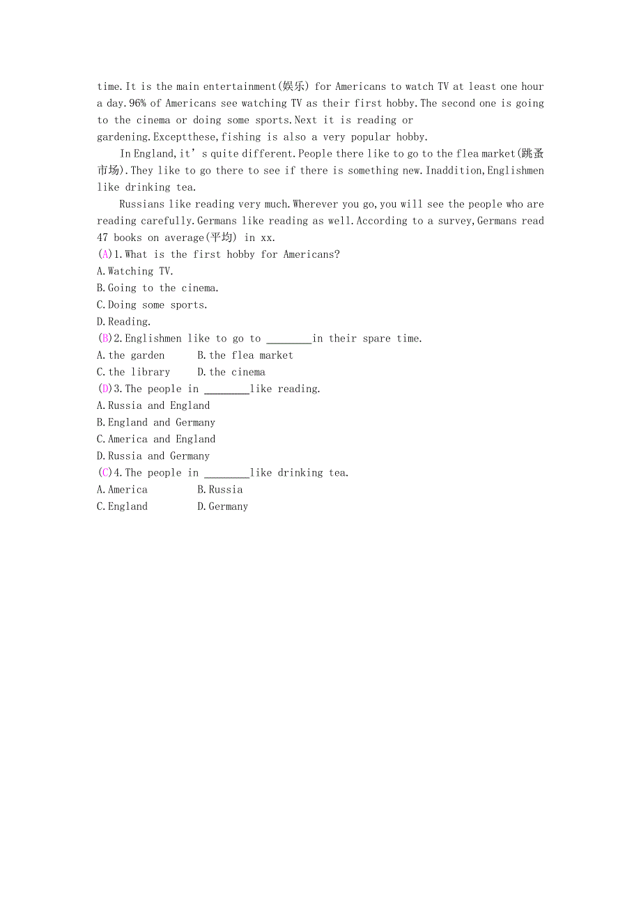 2022年春八年级英语下册 Module 6 Hobbies Unit 3 Language in use基础知识回顾课时作业 （新版）外研版_第2页