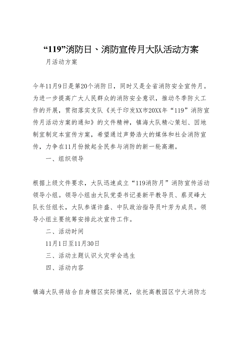 119消防日消防宣传月大队活动方案_第1页