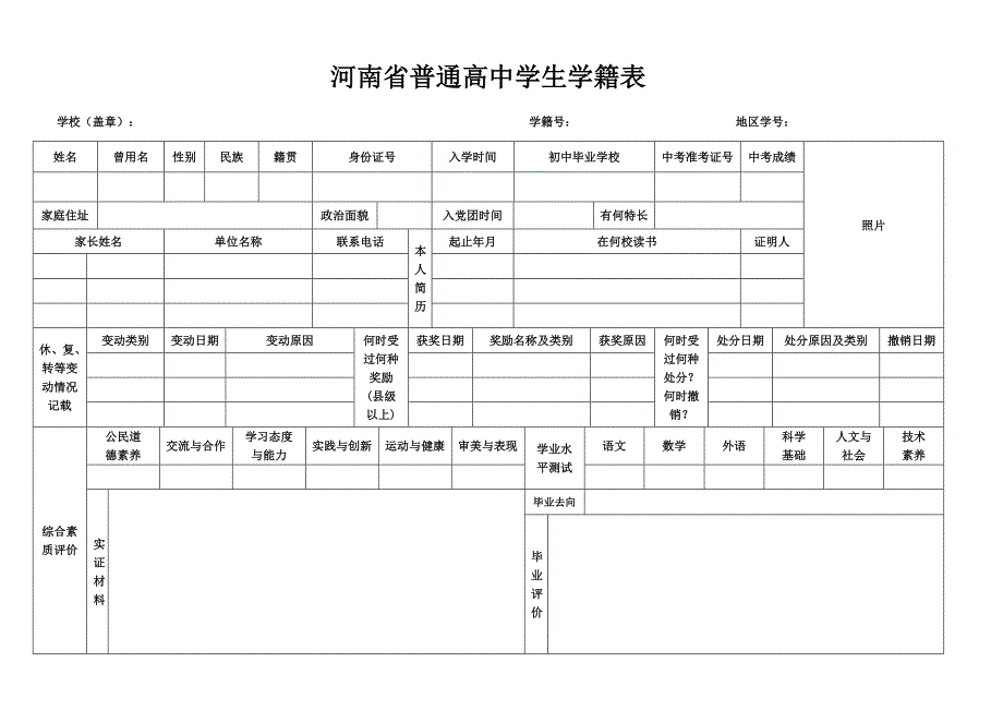 河南省普通高中学生学籍表_第1页