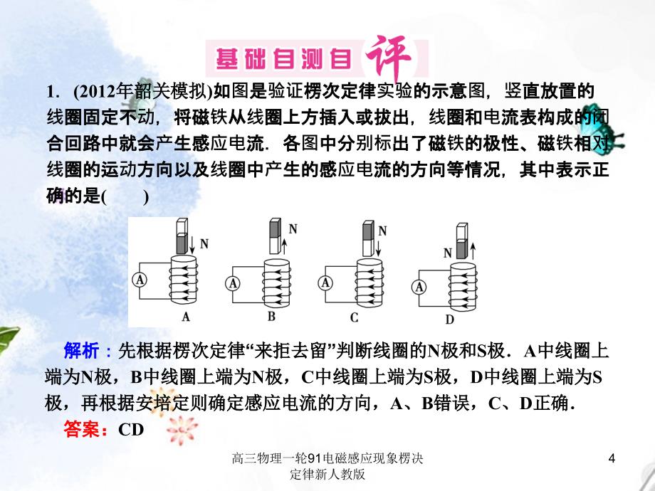 高三物理一轮91电磁感应现象楞决定律新人教版课件_第4页