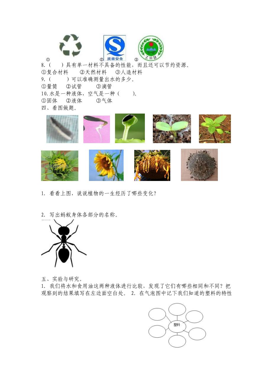 三年级科学上册期末综合检测题_第4页