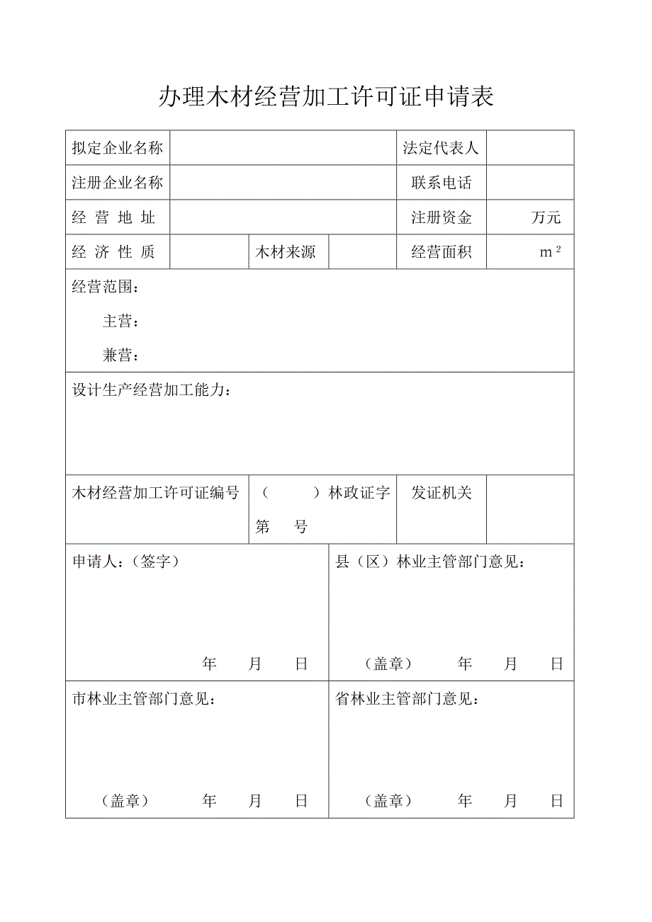 办理木材经营加工许可证申请表_第1页